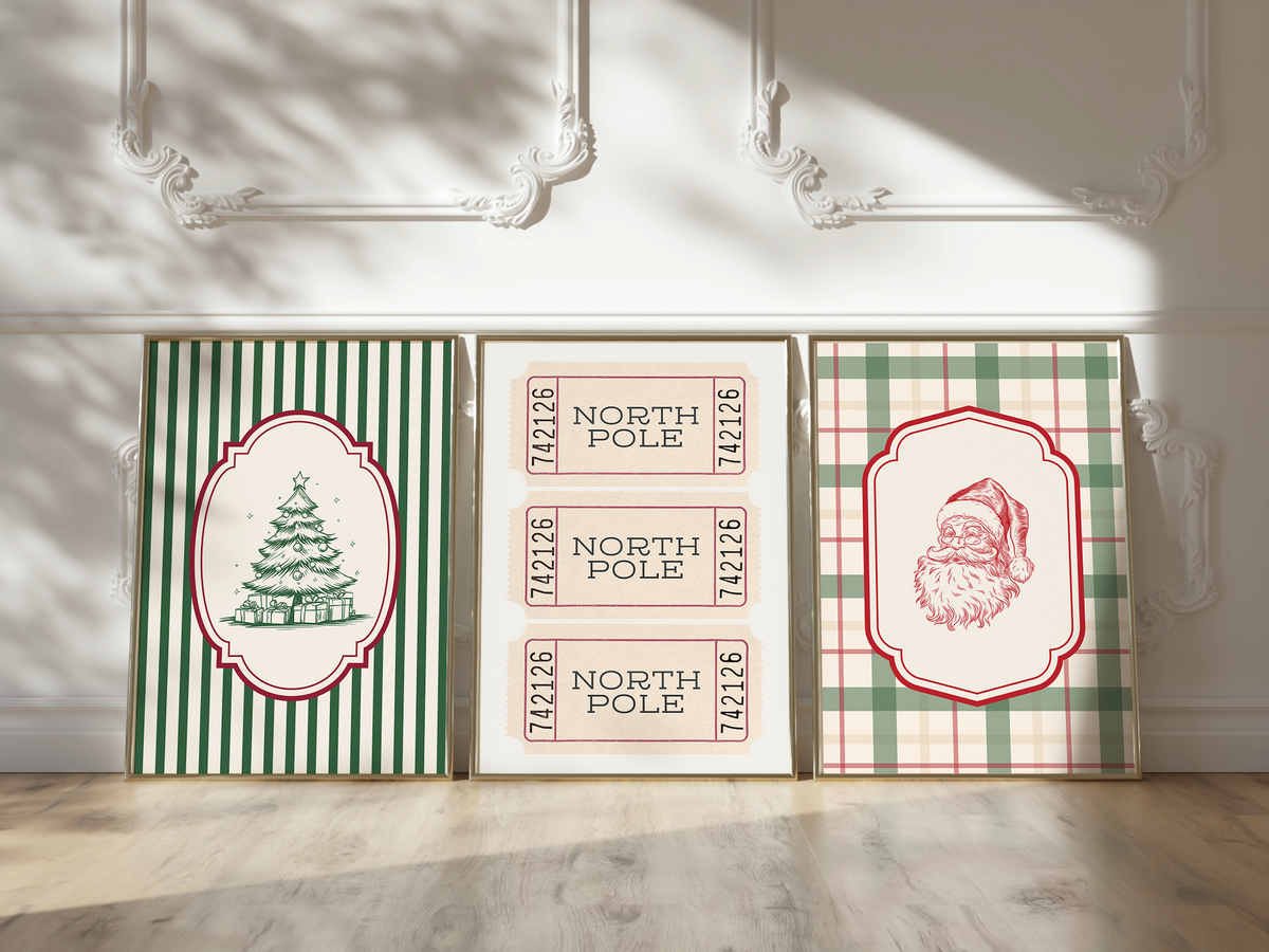 Vintage Christmas Print Set of 6 | Red & Green