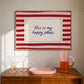 Set of three prints featuring "How lucky are we" with a horseshoe, "This is my happy place" in red stripes, and "Besos, Bisous, Beijos" with illustrated lips