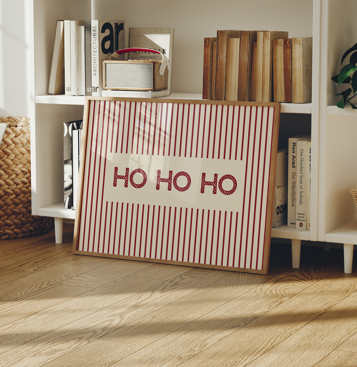 Ho Ho Ho Print | Red Pinstripe Christmas Wall Art
