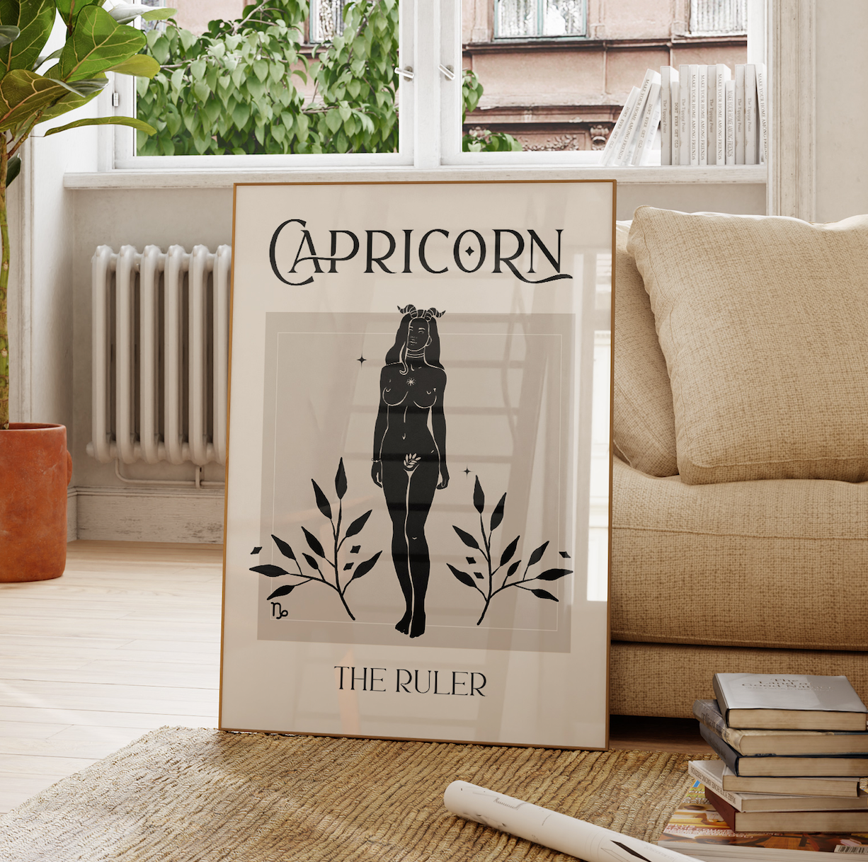 Zodiac Capricorn Goddess Wall Art Print, Sun Sign Art