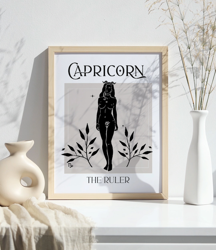 Zodiac Capricorn Goddess Wall Art Print, Sun Sign Art