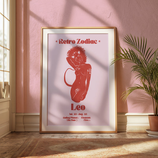 Retro Zodiac Leo Goddess Wall Art Print, Sun Sign Art