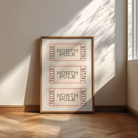 North Pole Ticket Print | Vintage Christmas Wall Art