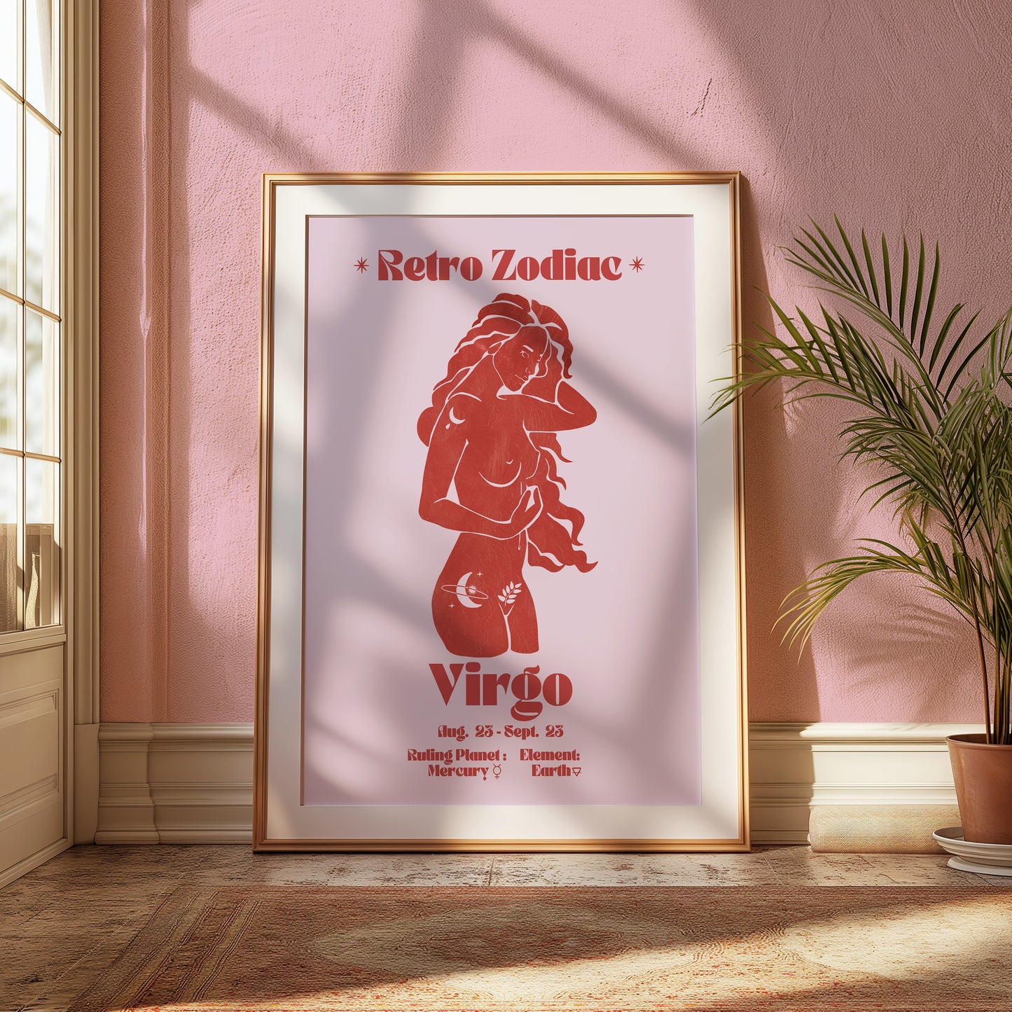 Retro Zodiac Virgo Goddess Wall Art Print, Sun Sign Art