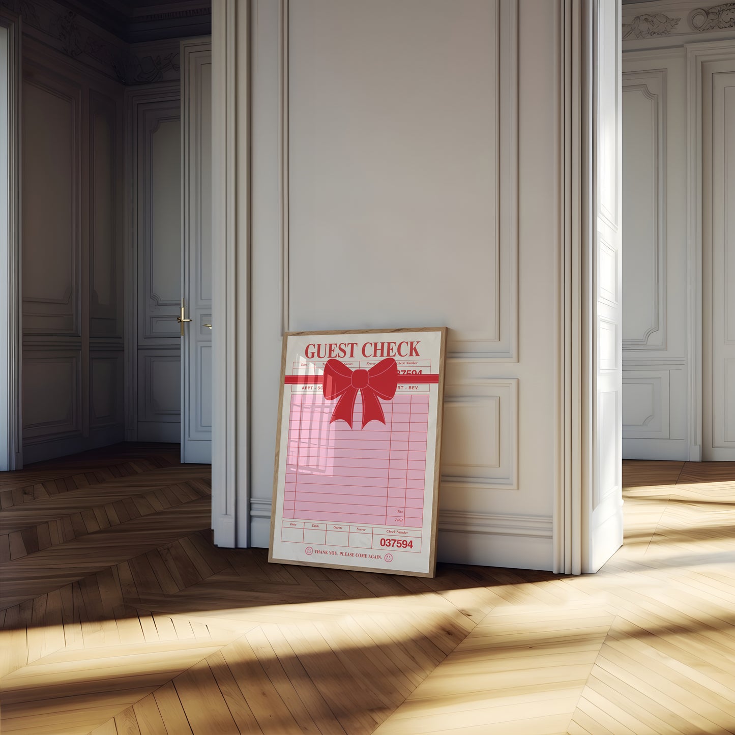 Christmas Guest Check with Bow - Digital Print