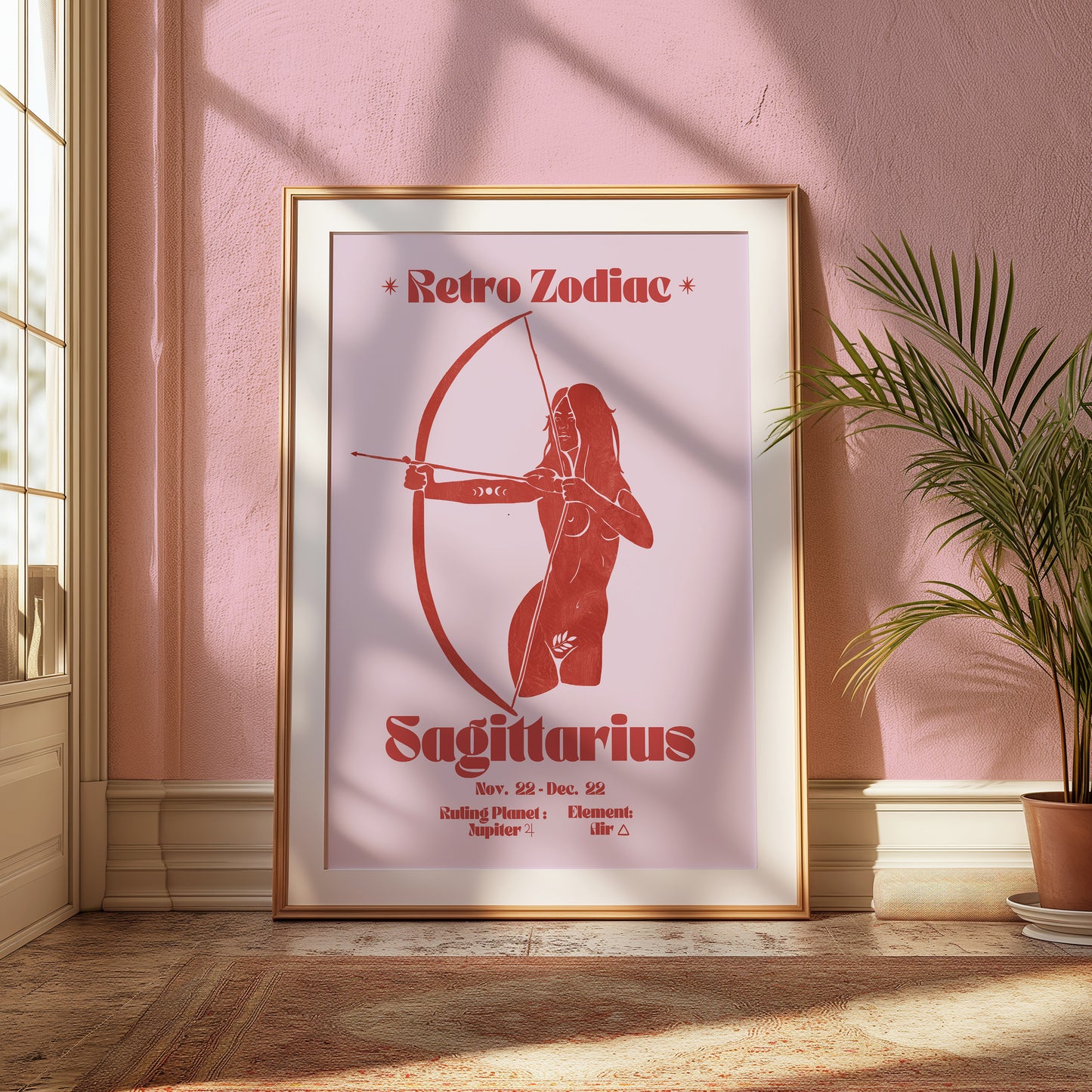 Retro Zodiac Sagittarius Goddess Wall Art Print, Sun Sign Art