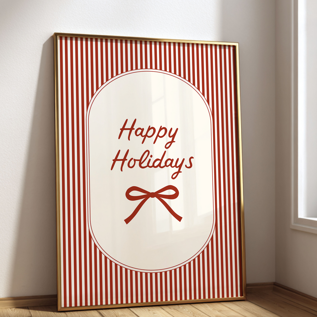 Happy Holidays Print | Red Pinstripe Bow