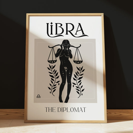 Zodiac Libra Goddess Wall Art Print, Sun Sign Art