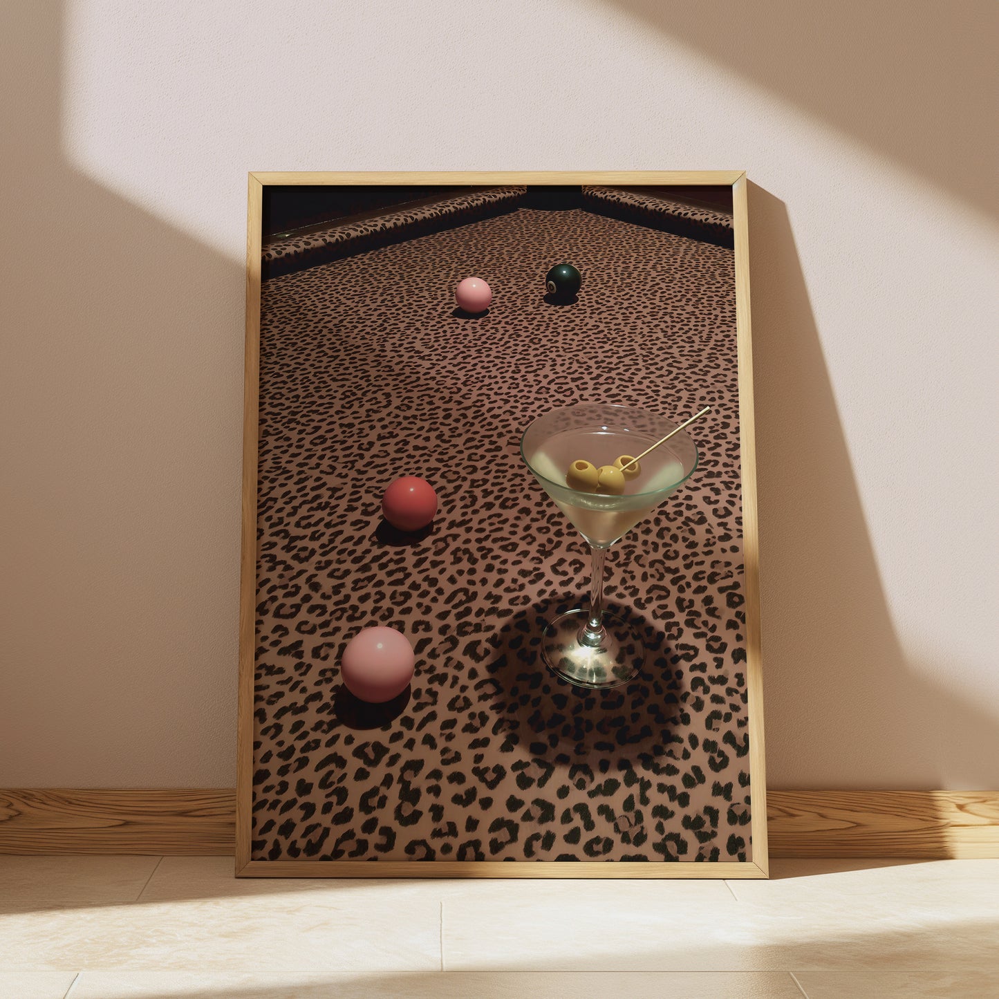 Retro Martini On Leopard Print Pool Table - Digital Print