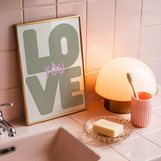 Sage Green Love You Typography Art - Digital Print