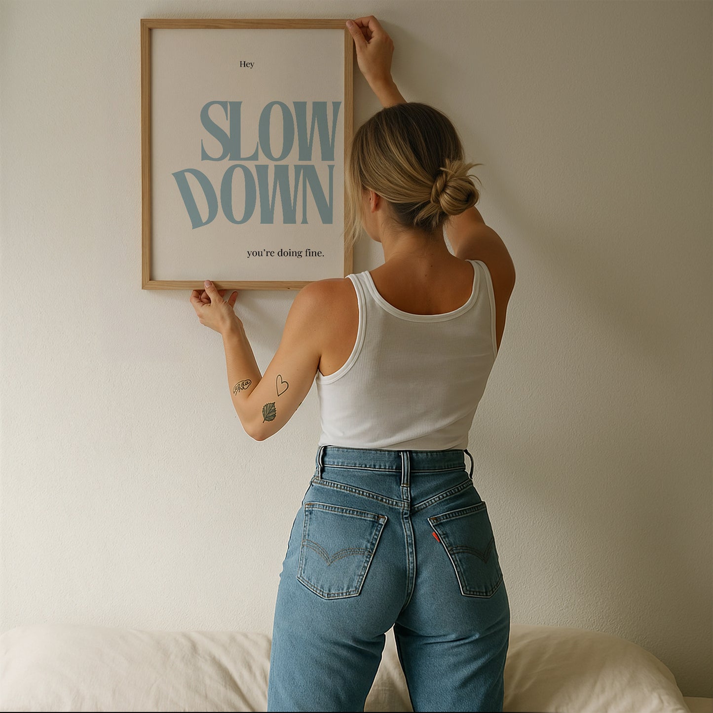 Slow Down, You Are Doing Fine Blue Positivity Art - Digital Print