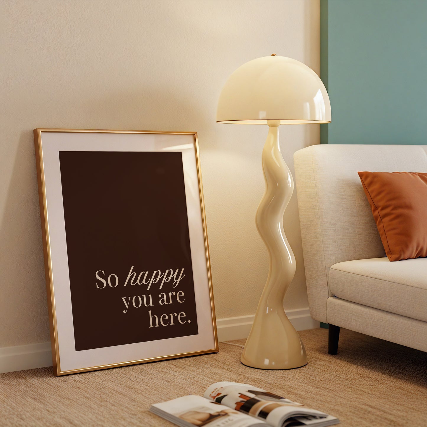 So Happy You Are Here Art Brown Minimalist Print - Digital Print