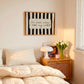Horizontal print with bold black and white vertical stripes framing the handwritten cursive quote "i'm nicer when I like my outfit" in a rounded cream panel.