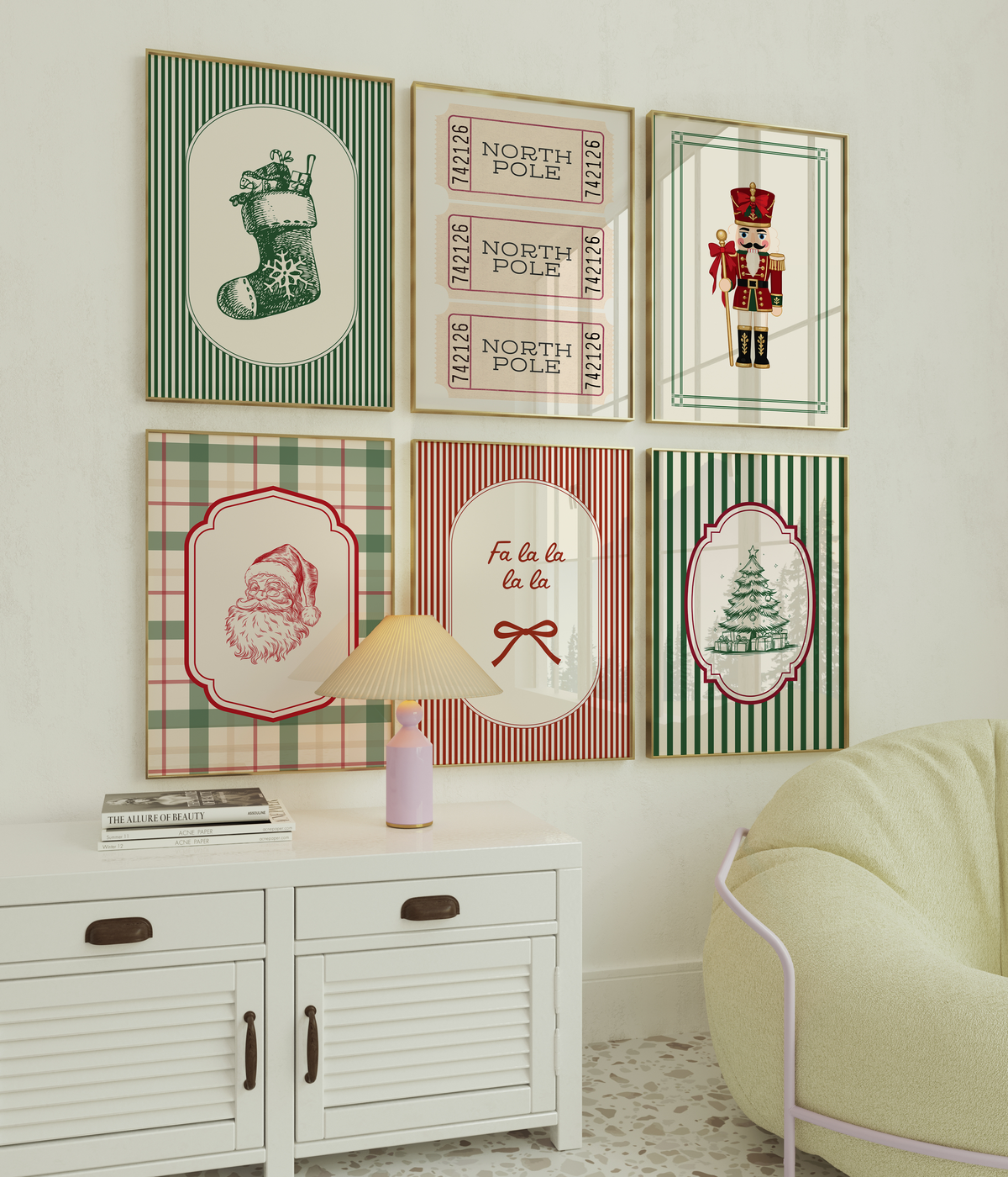 Vintage Christmas Print Set of 6 | Red & Green