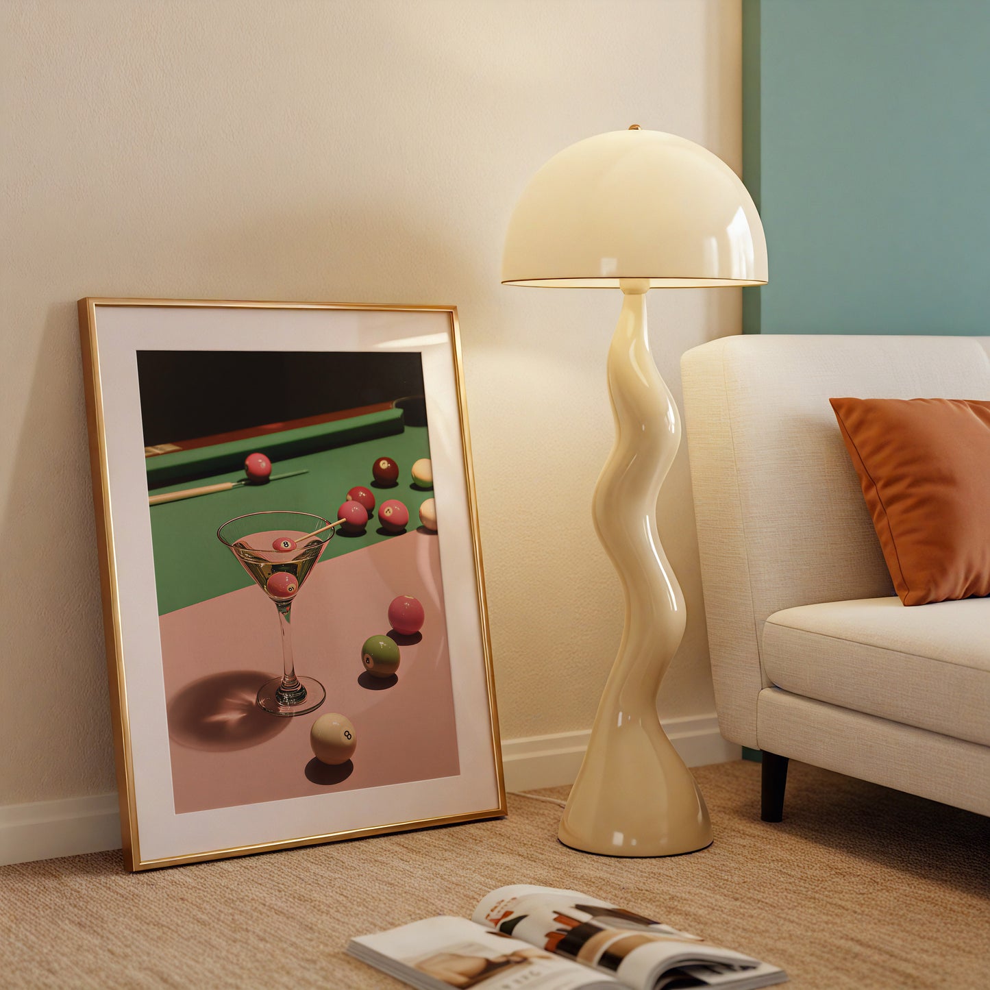 Retro Billiard Pink 8-Ball Martini Cocktail Print - Digital Print