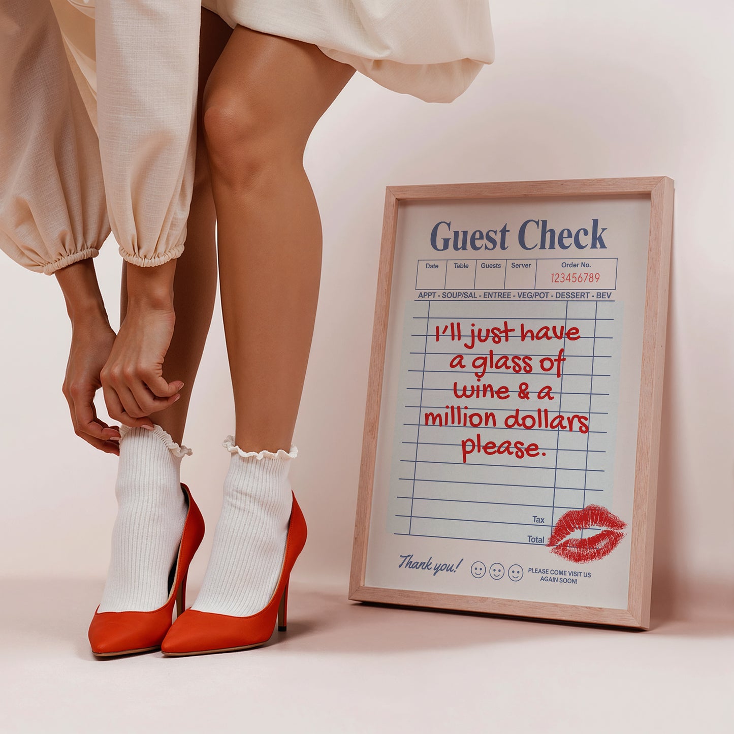 I'll Just Have A Glass Of Wine & A Million Dollars Please | Retro Guest Check Poster - Digital Print