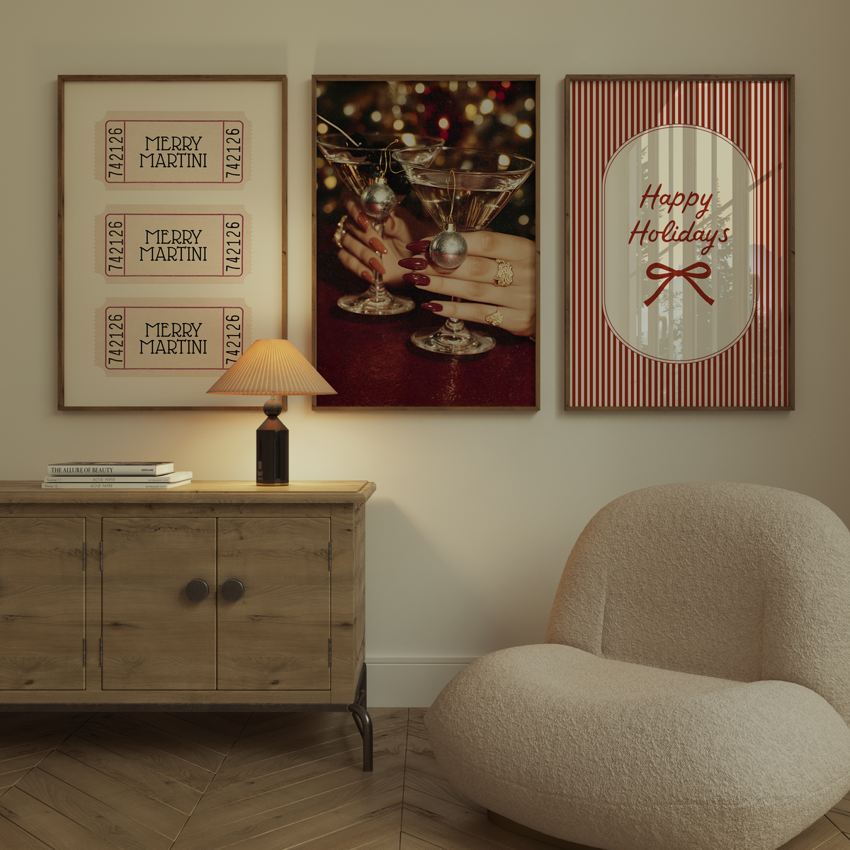 Merry Martini Christmas Print Set of 3