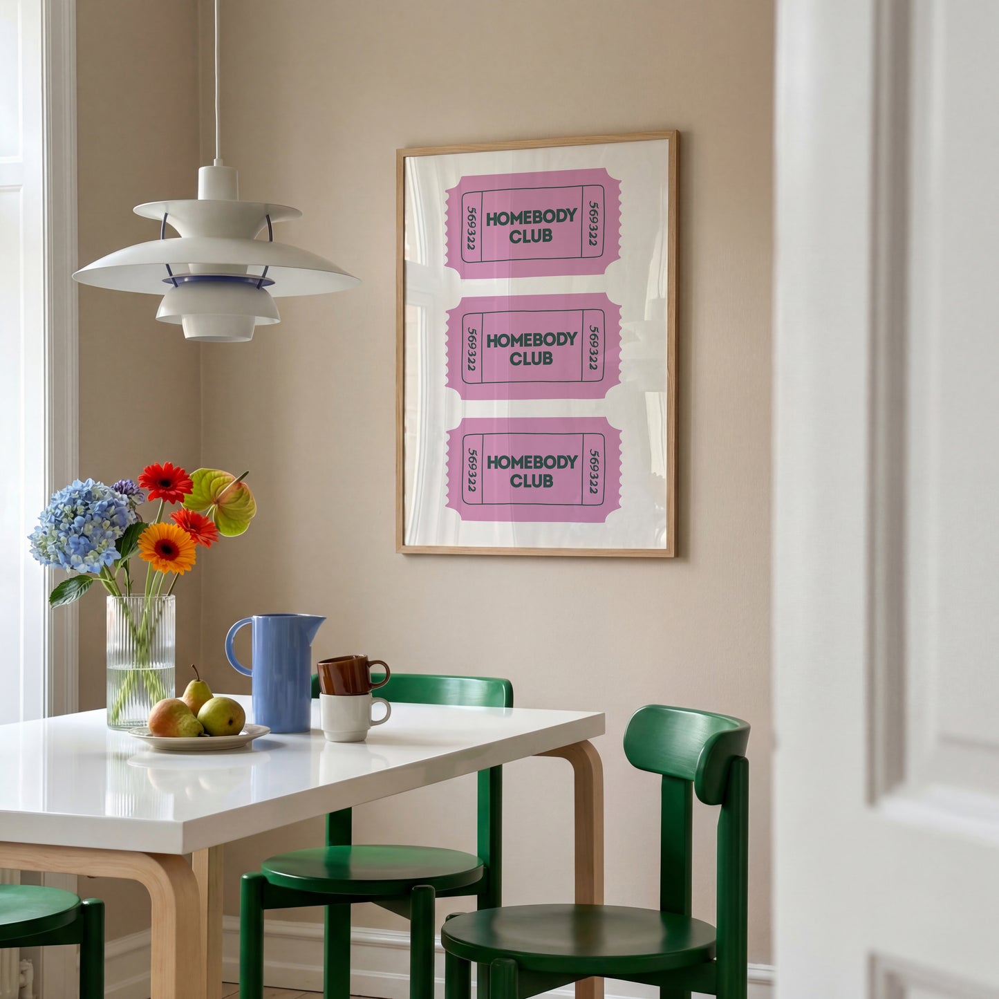 The Homebody Club Pink & Green Retro Ticket Sign - Digital Print