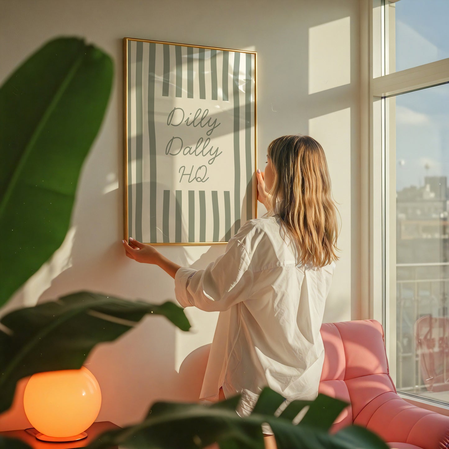 Dilly Dally HQ ( Headquarters ) Sage Green Striped Art - Digital Print