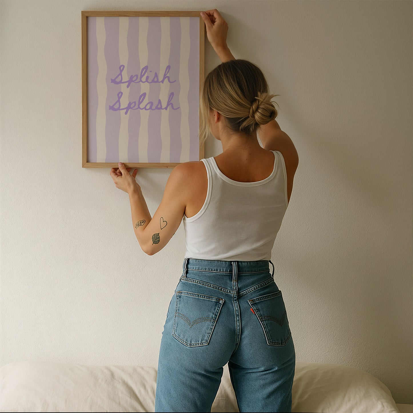 Lilac Splish Splash Striped Bathroom Print - Digital Print