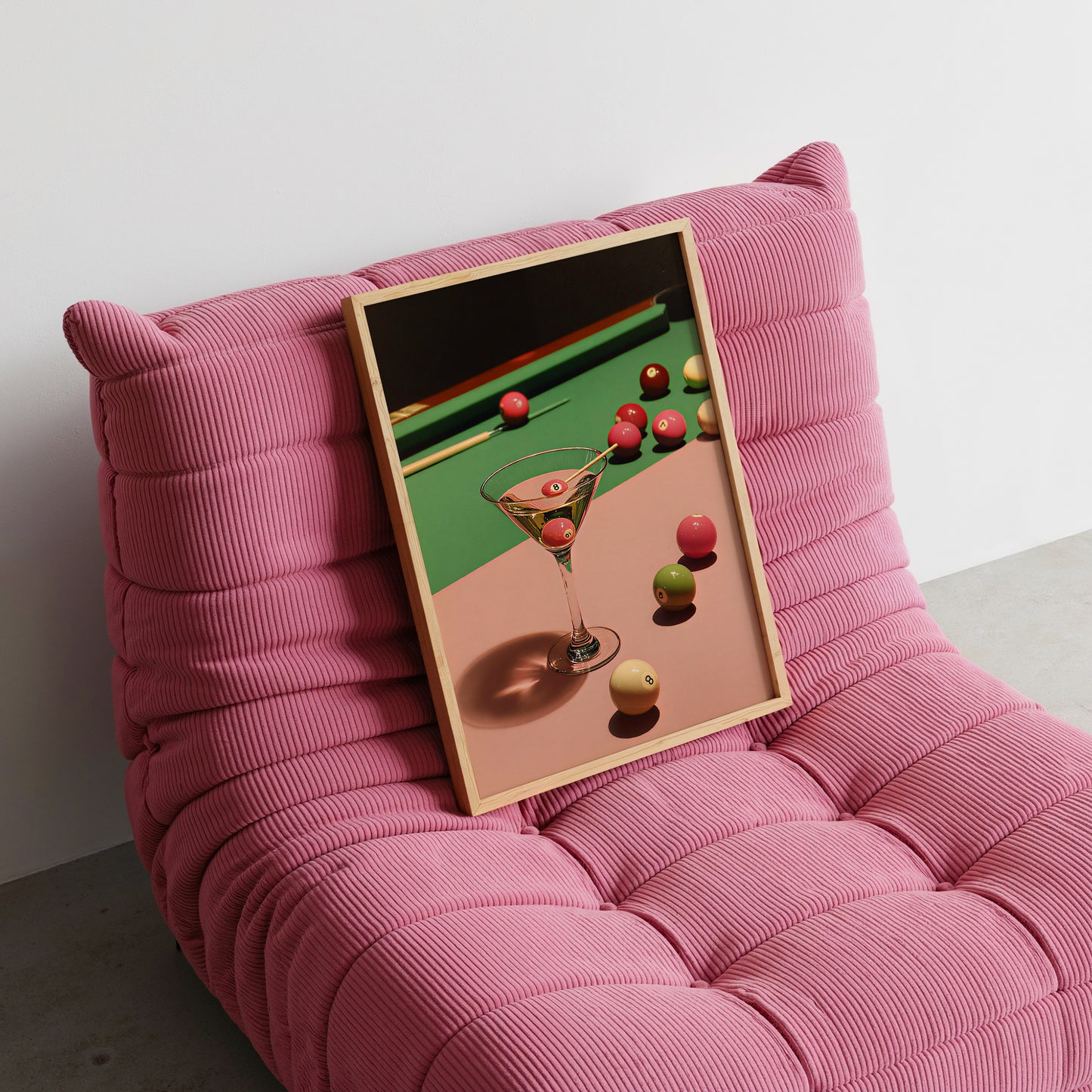 Retro Billiard Pink 8-Ball Martini Cocktail Print - Digital Print