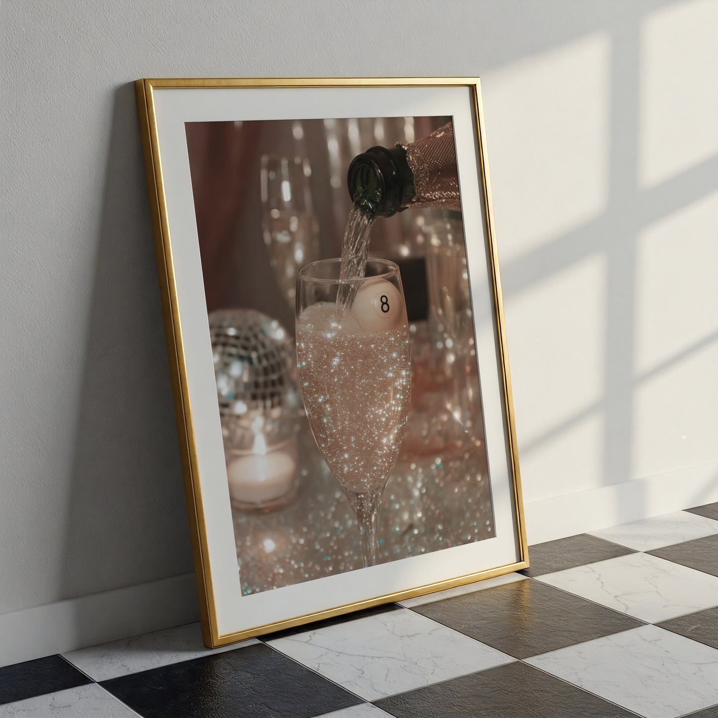 70's Style 8-Ball Glam Champagne Cocktail Print - Digital Print