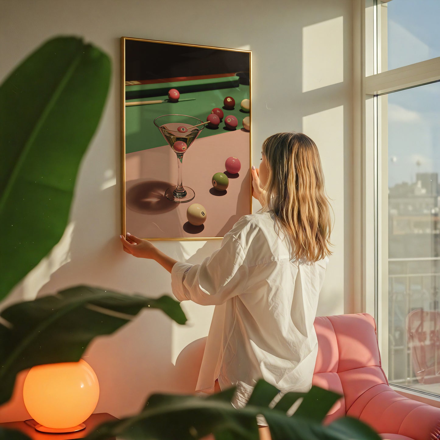 Retro Billiard Pink 8-Ball Martini Cocktail Print - Digital Print