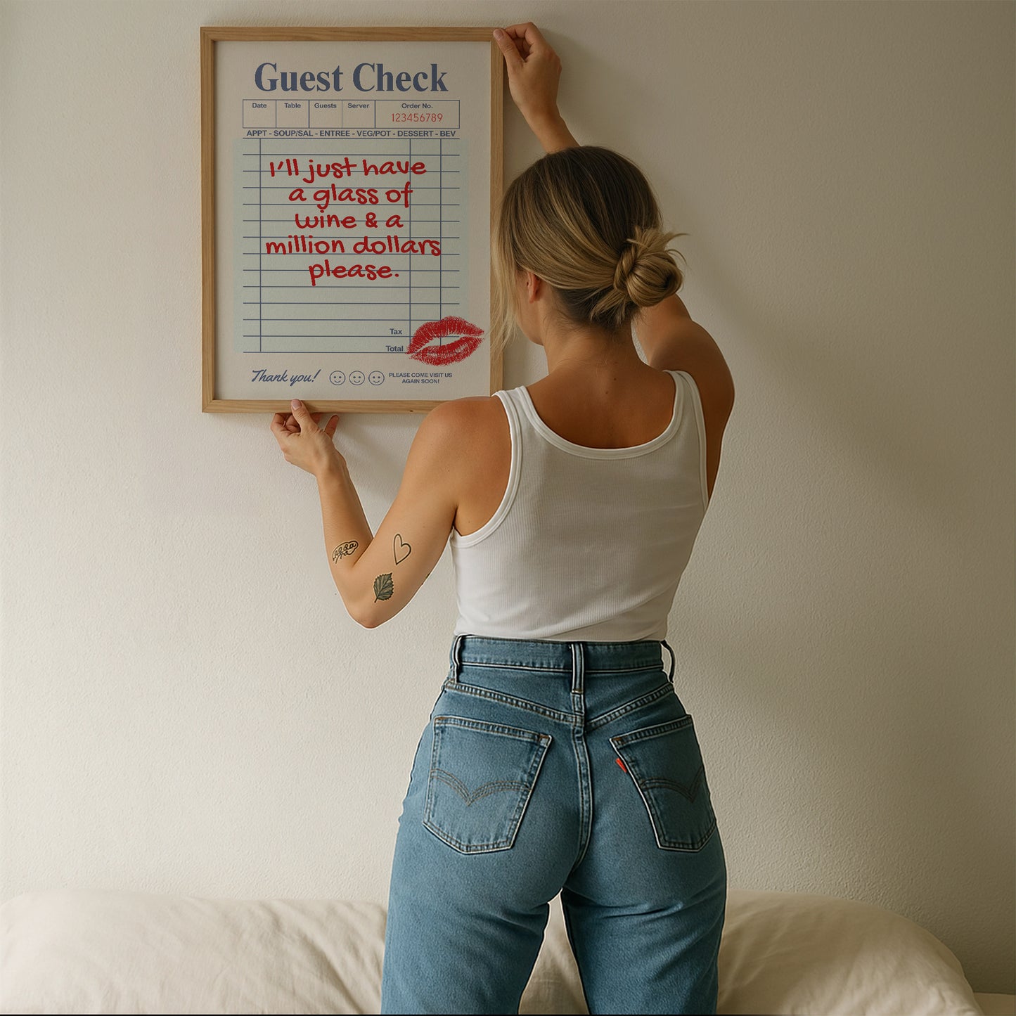 I'll Just Have A Glass Of Wine & A Million Dollars Please | Retro Guest Check Poster - Digital Print