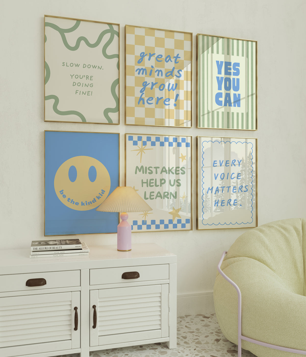 Classroom Posters Set of 10 — Blue Green Yellow Digital Prints