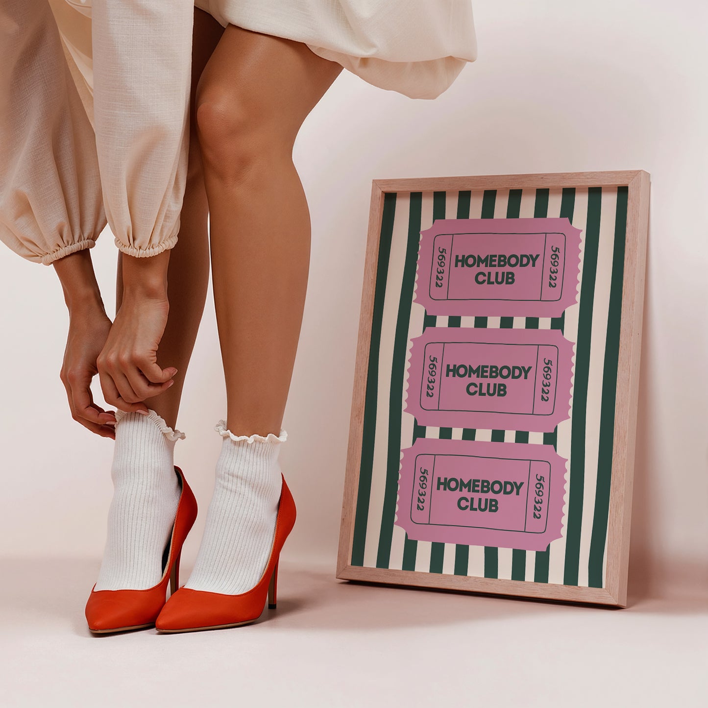 The Homebody Club Pink & Green Striped Art - Digital Print