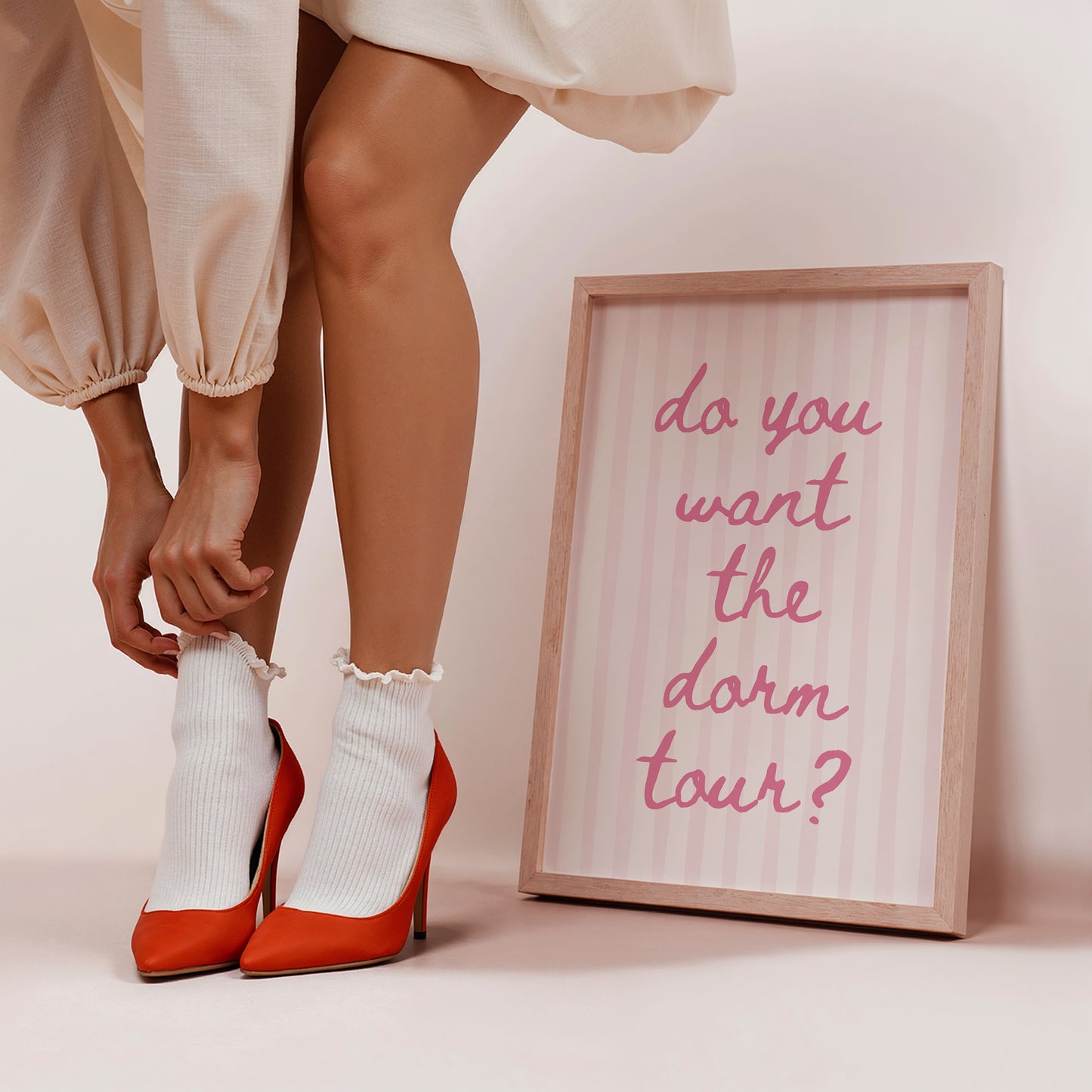 Pink Striped Do You Want the Dorm Tour? Art Poster - Digital Print