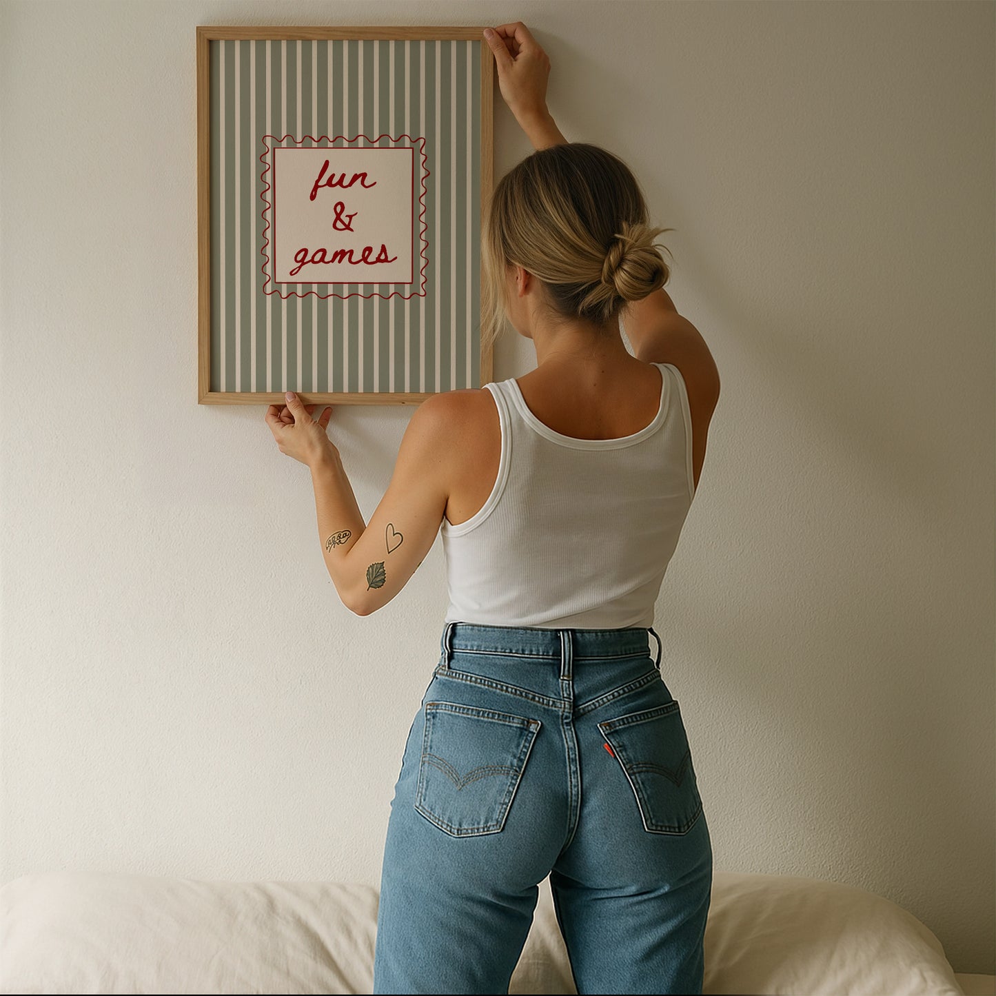 Sage Green Fun & Games Striped  Art - Digital Print