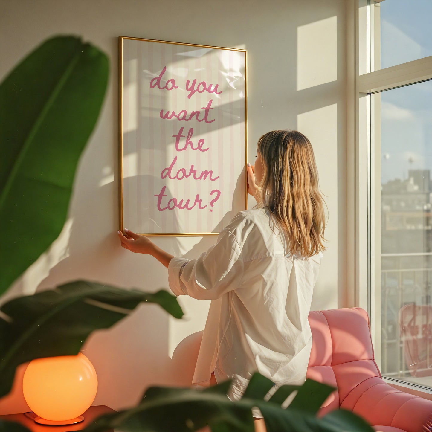 Pink Striped Do You Want the Dorm Tour? Art Poster - Digital Print