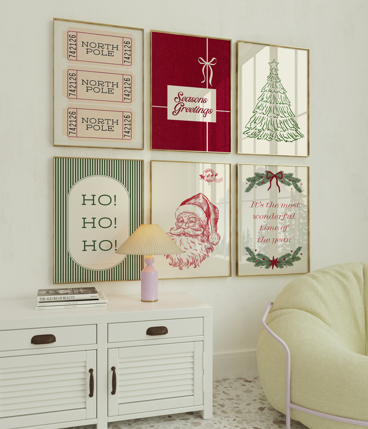 Christmas Print Set of 6 | Vintage Holiday Gallery Wall