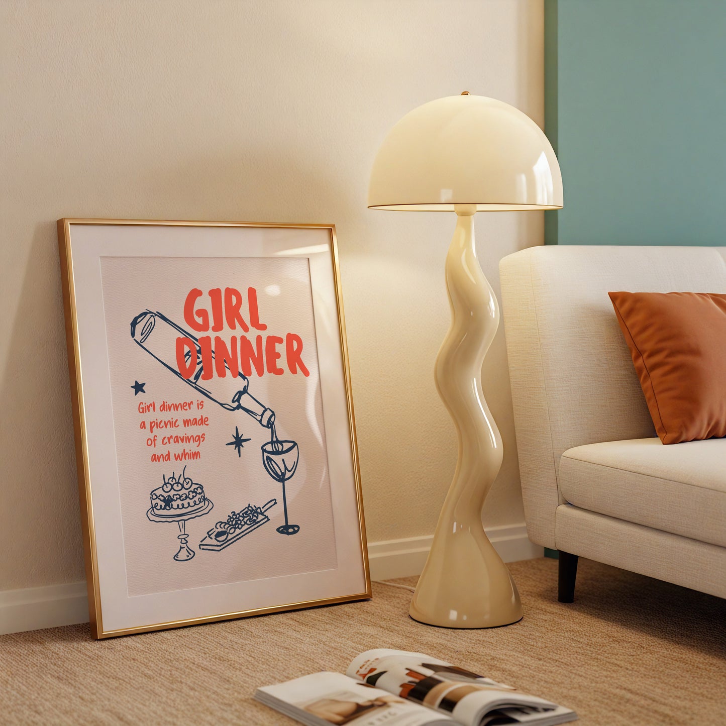 Cute Girl Dinner Art Print - Digital Print