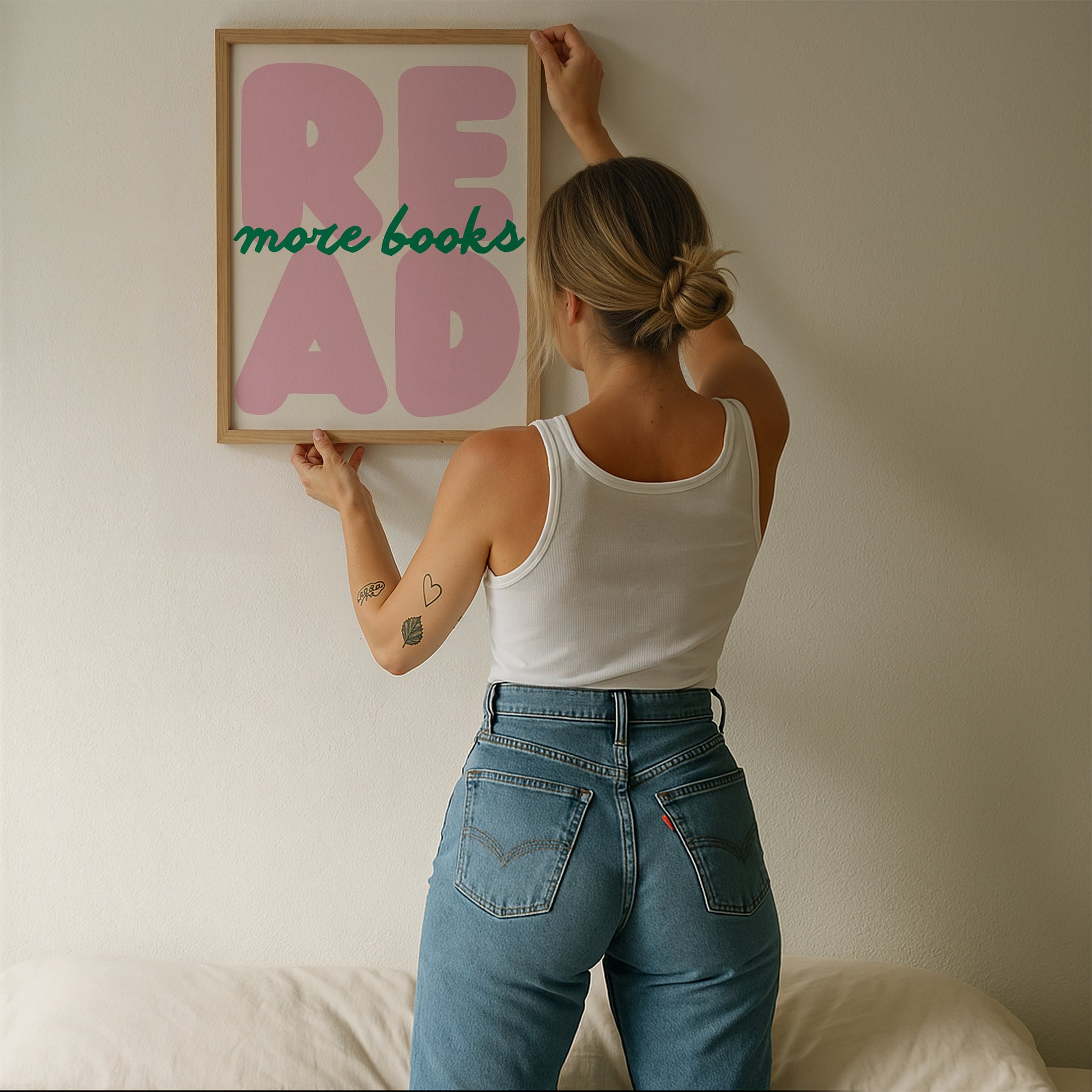 Set of 3 pastel classroom prints: "Teamwork makes the dream work" in green lettering on blue stripes, "READ more books" in pink bubble letters with green script, and "Be Kind Be Brave Be You" on a hand-drawn notebook page above two smiling star characters holding hands.