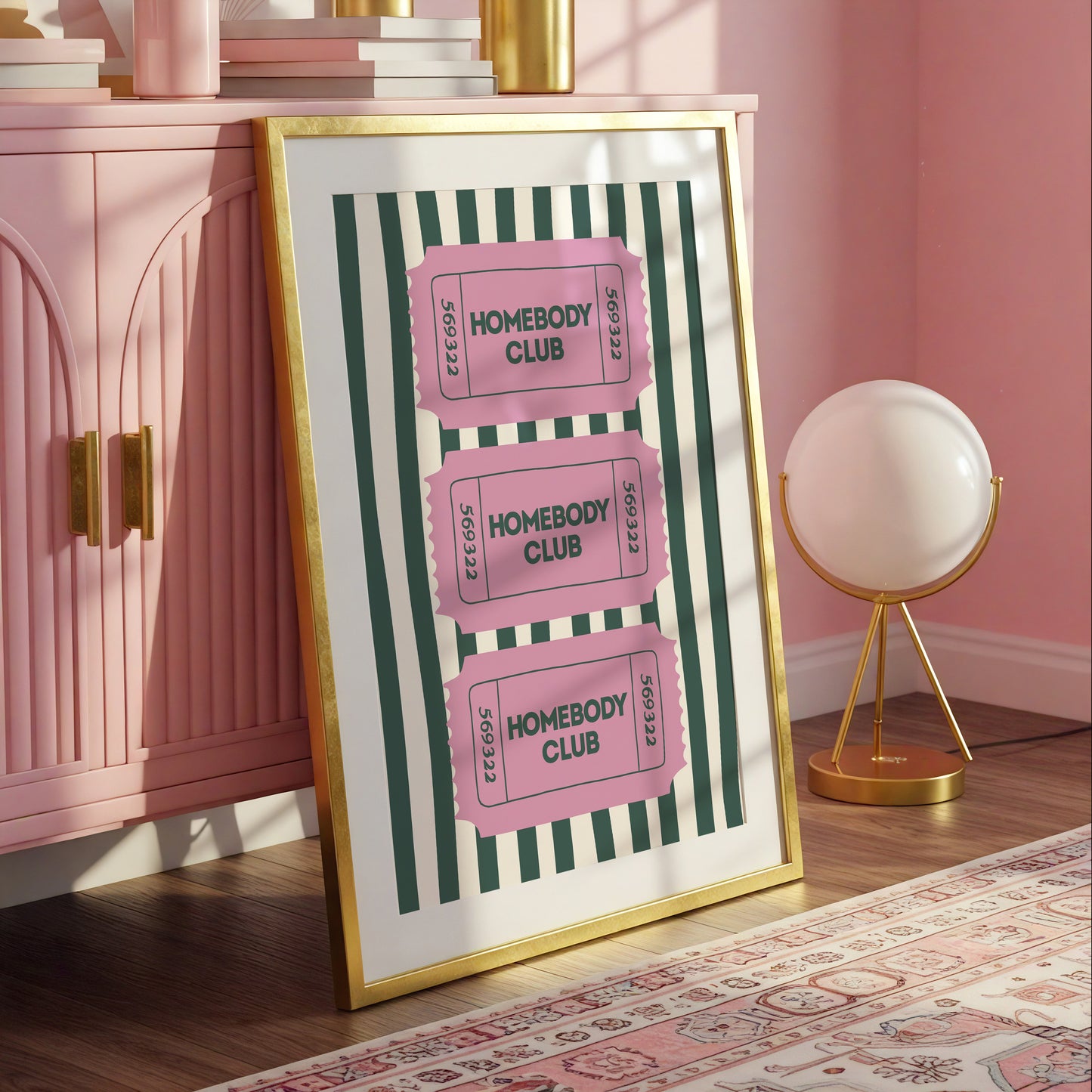 The Homebody Club Pink & Green Striped Art - Digital Print