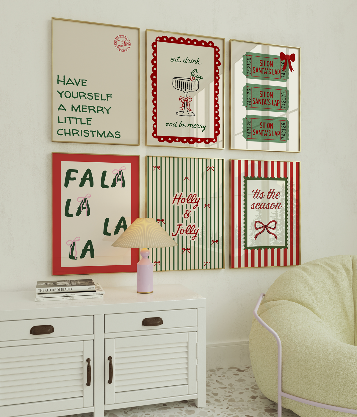 Christmas Print Set of 6 | Vintage Holiday Gallery Wall