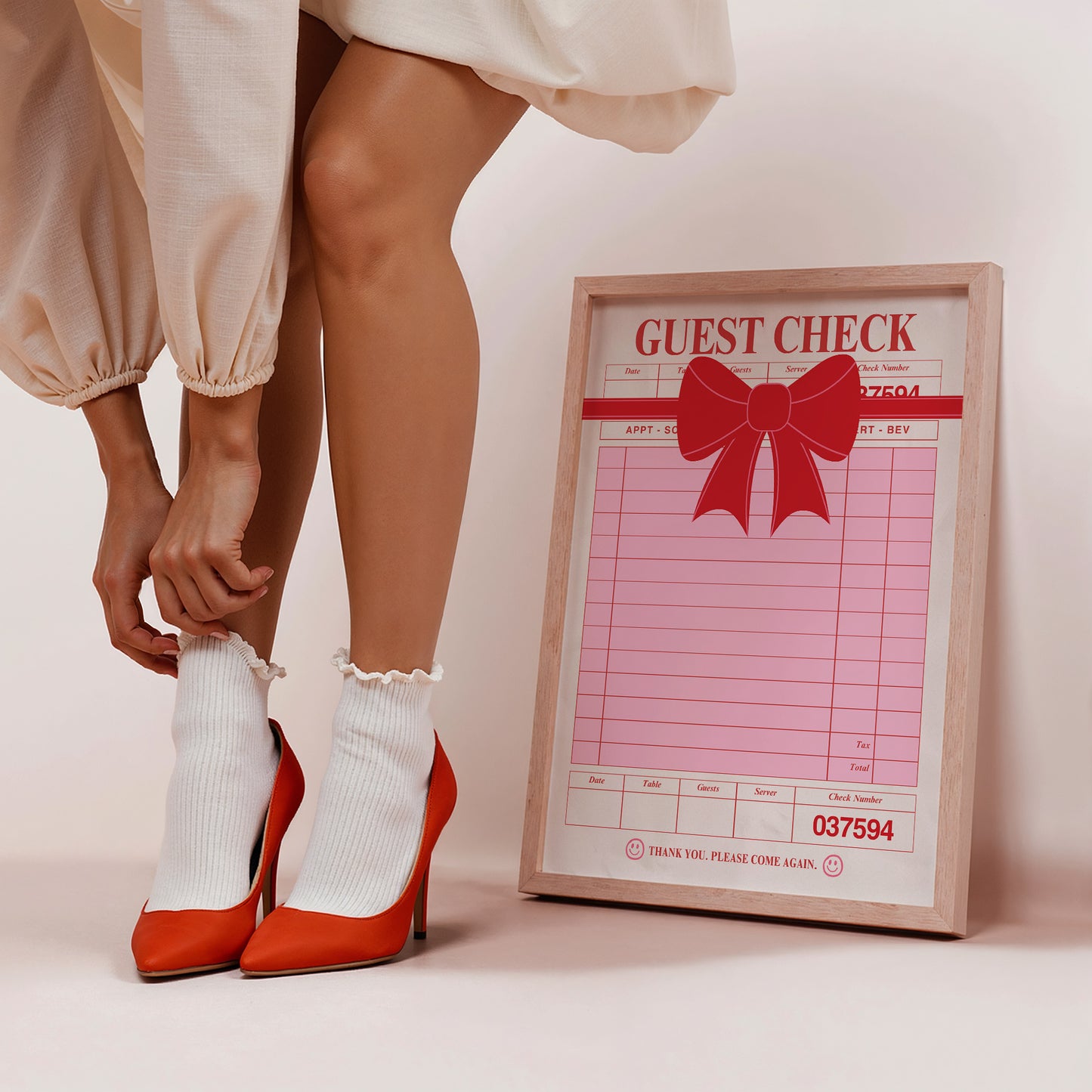 Christmas Guest Check with Bow - Digital Print