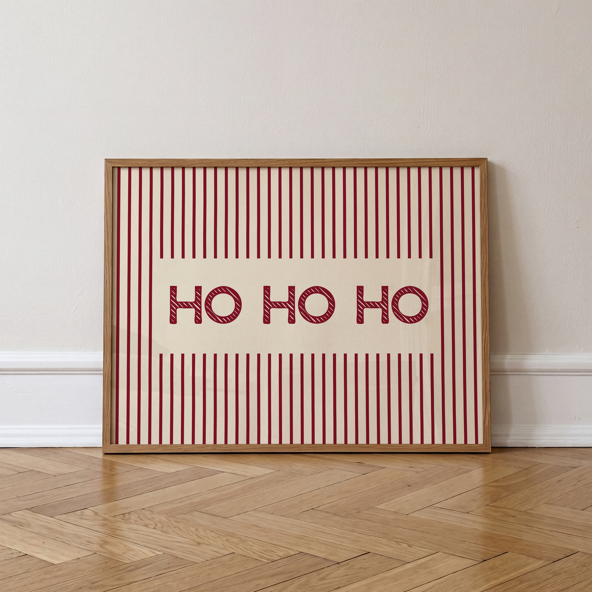 Ho Ho Ho Print | Red Pinstripe Christmas Wall Art