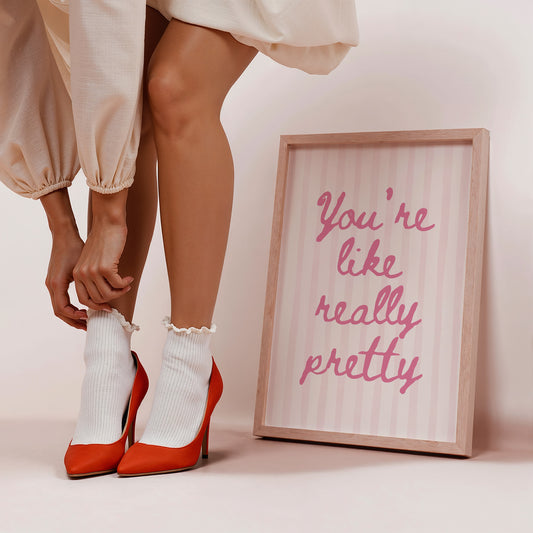 You're Like Really Pretty Striped Print - Pink Preppy Art - Cute Art For Girls Room - Pink Aesthetic - Large Art Print - Printable Art