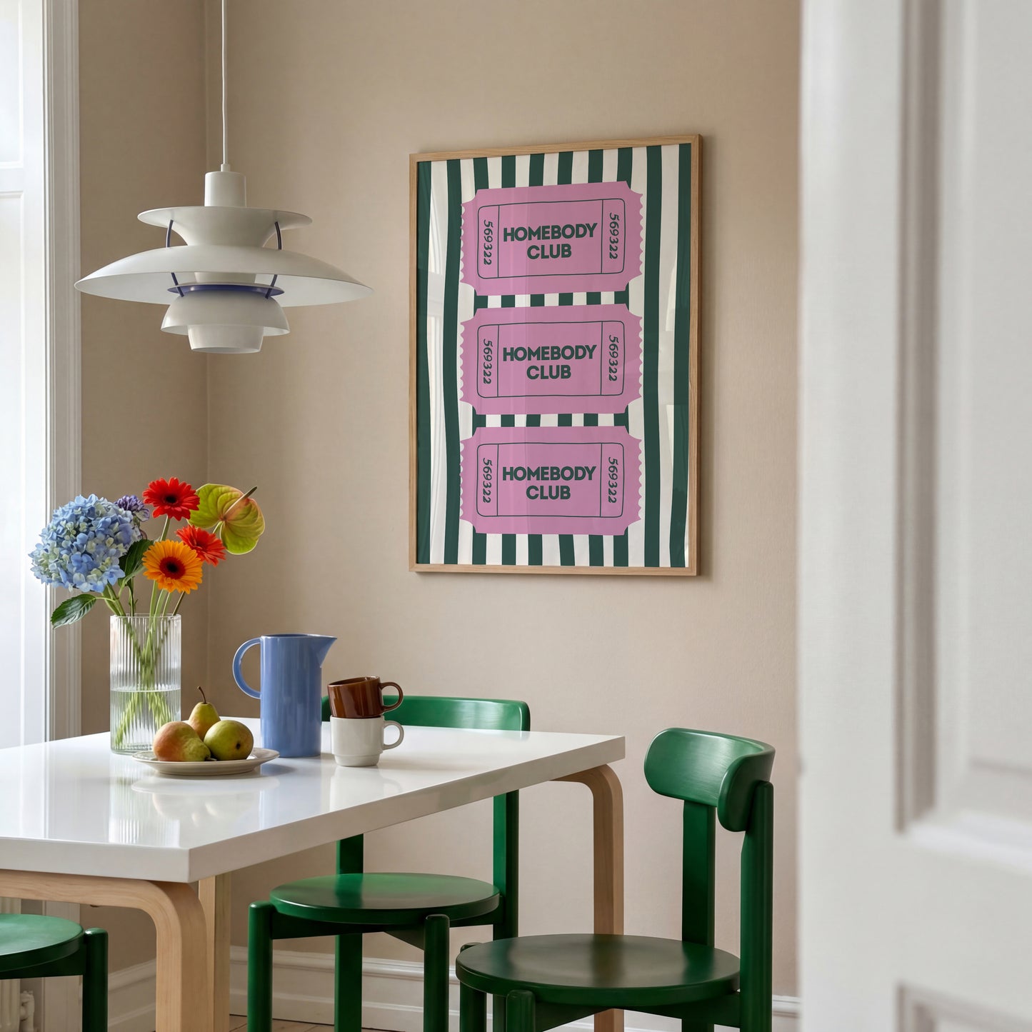 The Homebody Club Pink & Green Striped Art - Digital Print