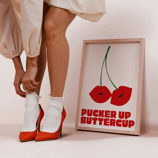 Pucker Up Buttercup Cherry Kiss Art - Digital Print
