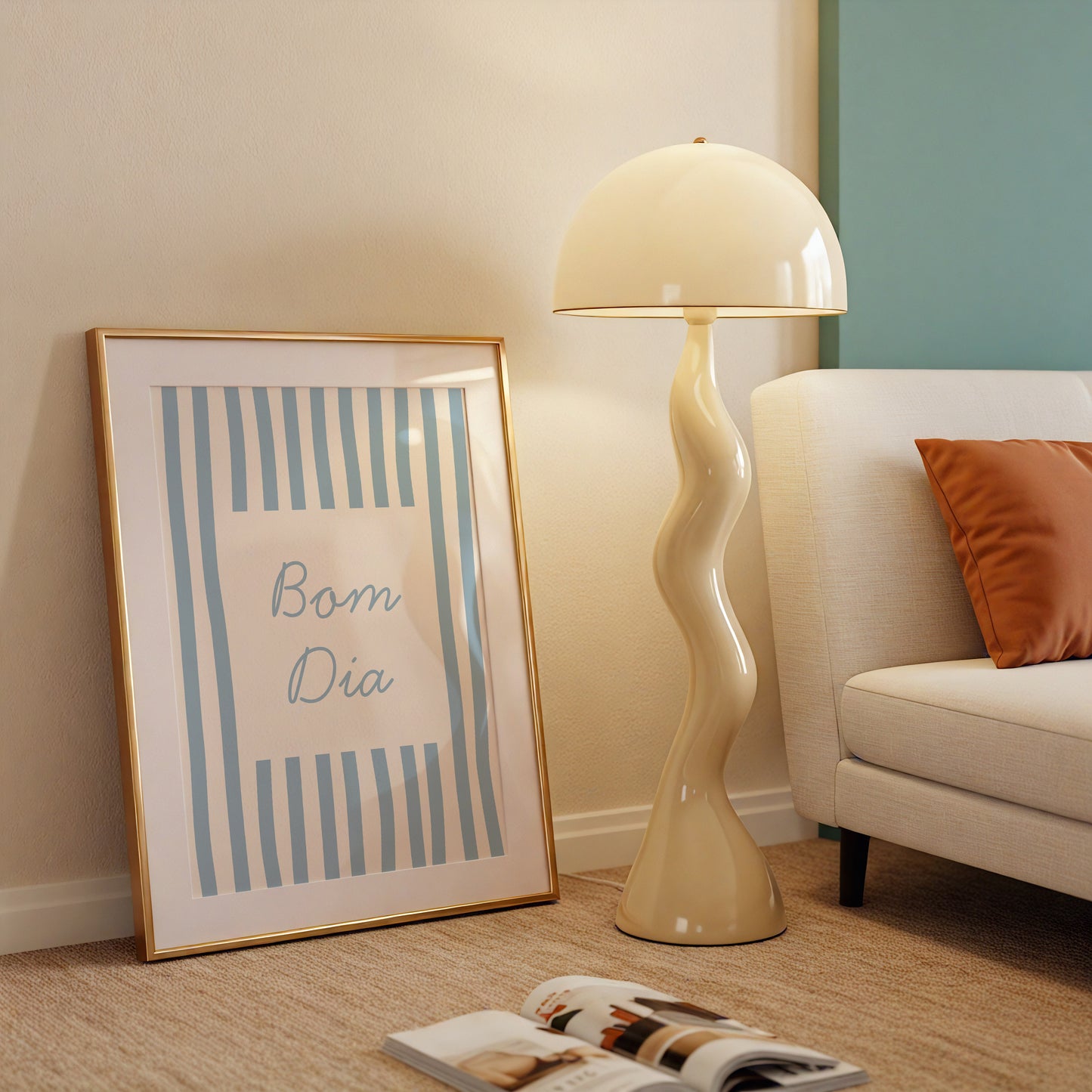 Bom Dia Blue Striped Art - Digital Print