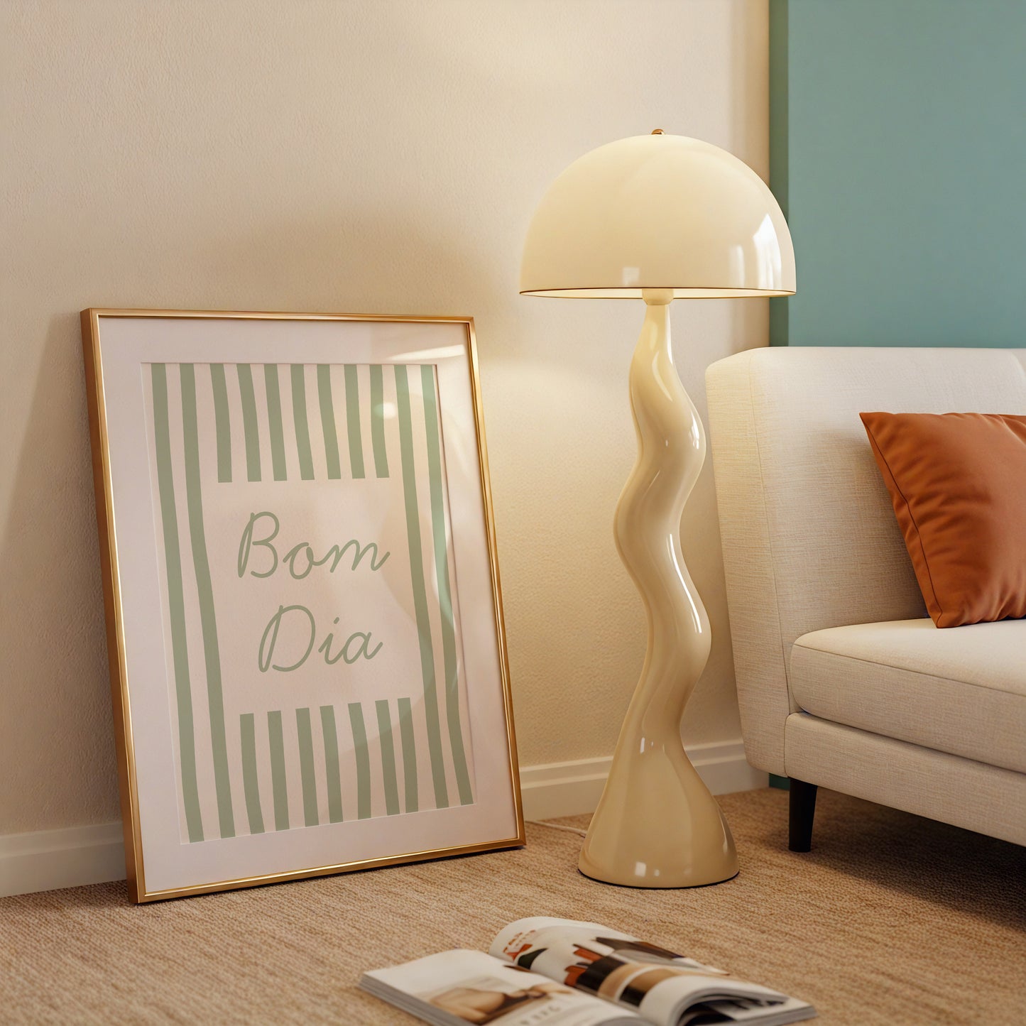 Bom Dia Sage Green Striped Art - Digital Print