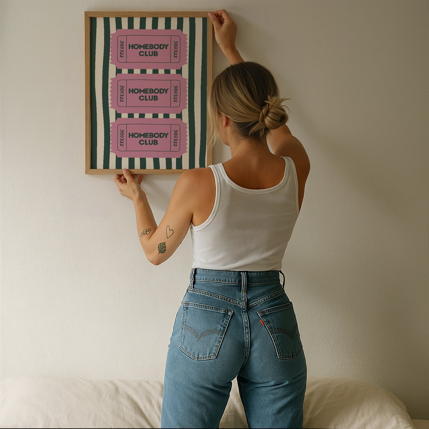 The Homebody Club Pink & Green Striped Art - Digital Print