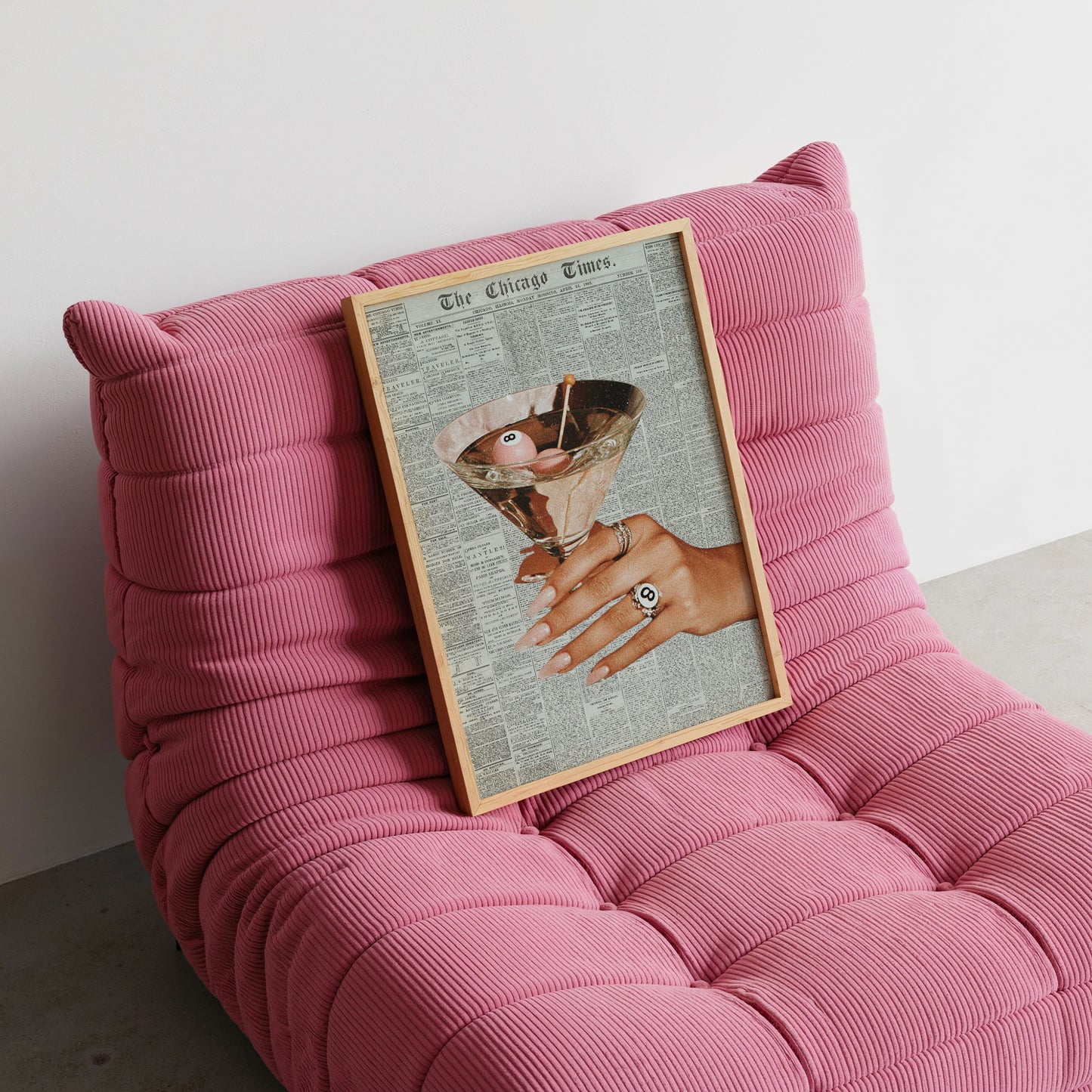 Pink Retro 8-Ball Martini Cocktail Print - Digital Print