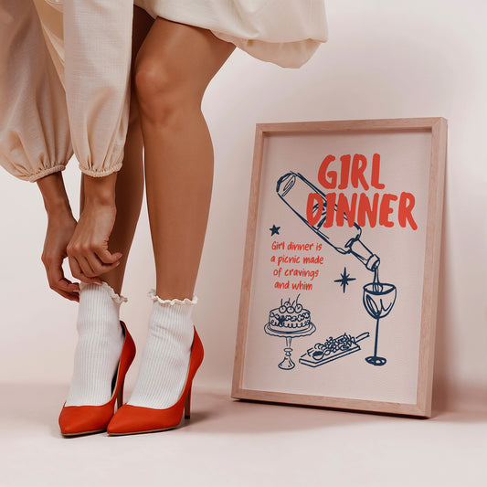 Cute Girl Dinner Art Print - Digital Print