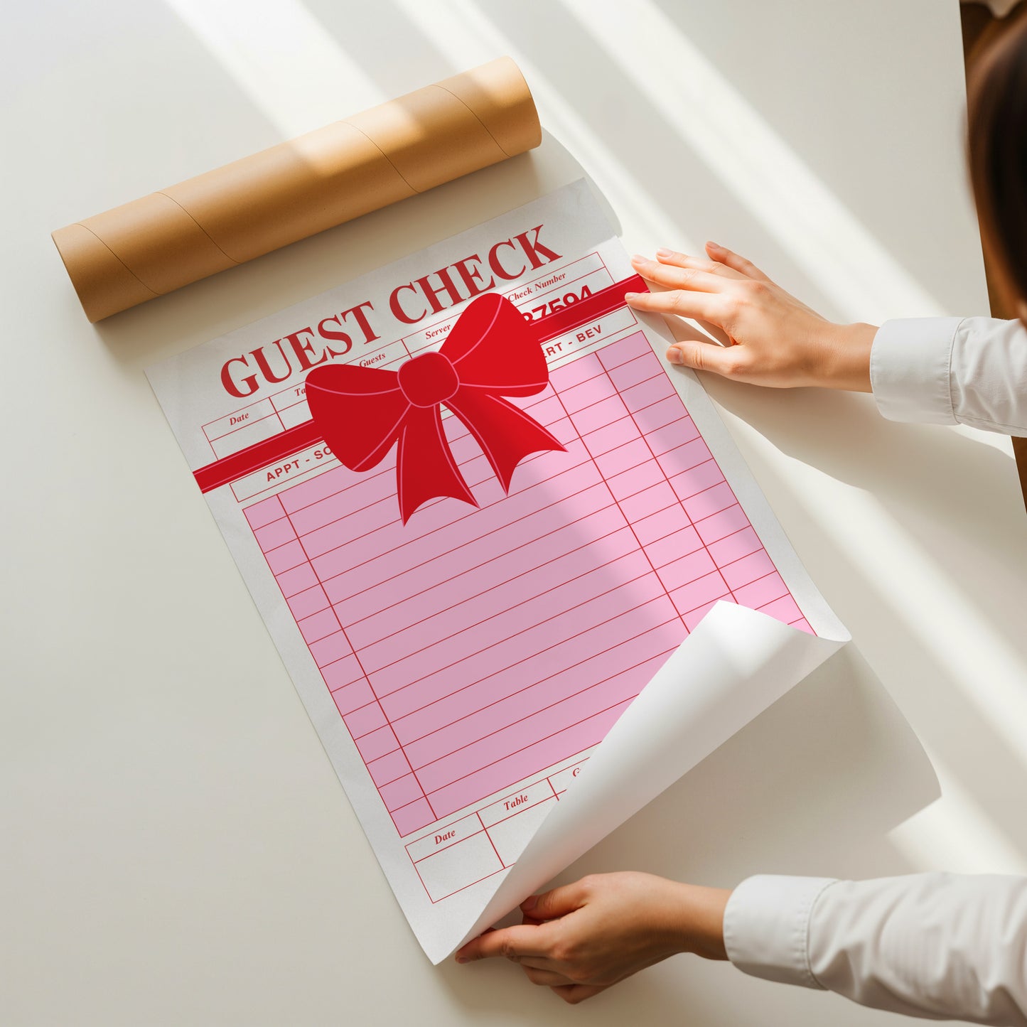 Christmas Guest Check with Bow - Digital Print