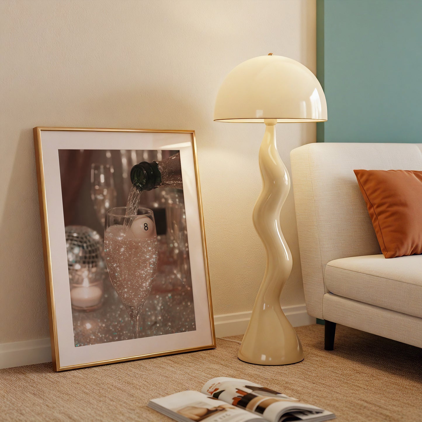 70's Style 8-Ball Glam Champagne Cocktail Print - Digital Print